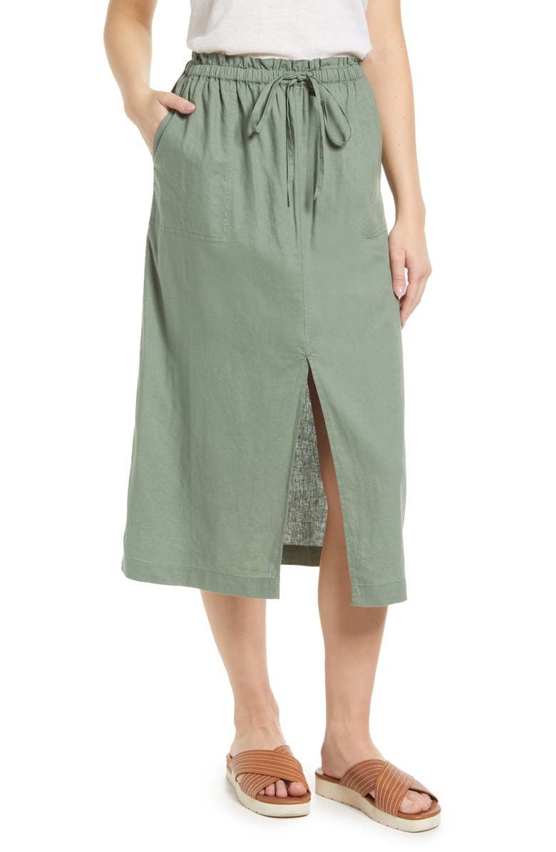 Caslon<sup>®</sup> LINEN FRONT SLIT MIDI SKIRT, Main, color, 