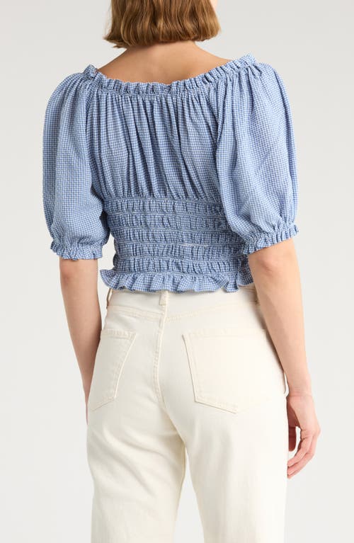 Nsr Smocked Bubble Sleeve Top In Blue