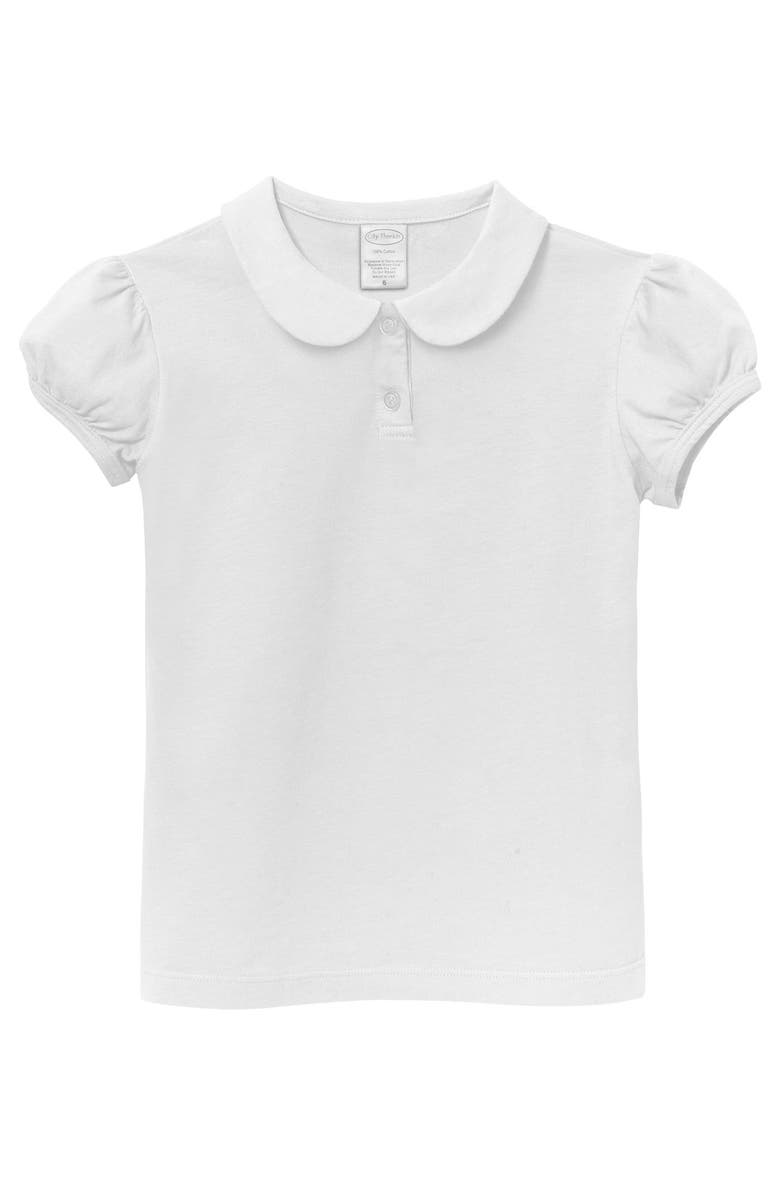 CITY THREADS Girls Cotton Puff Short Sleeve Polo Tee with Peter Pan Collar, Alternate, color, White