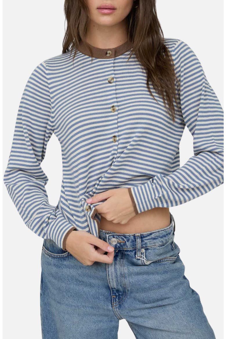 Stripe Crewneck Cardigan, Main, color, DUSTY BLUE