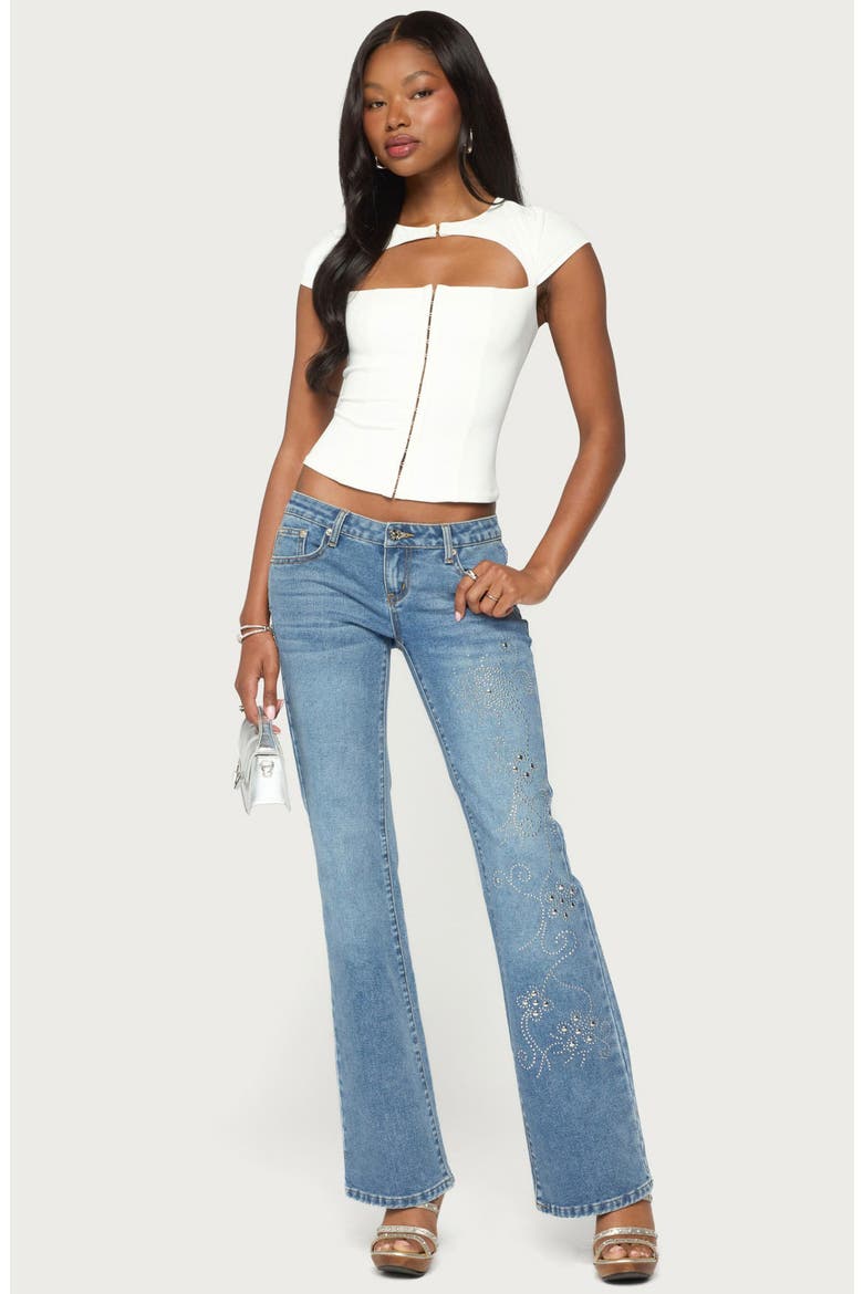 Dava Hook and Eye Cutout Corset Top, Alternate, color, WHITE