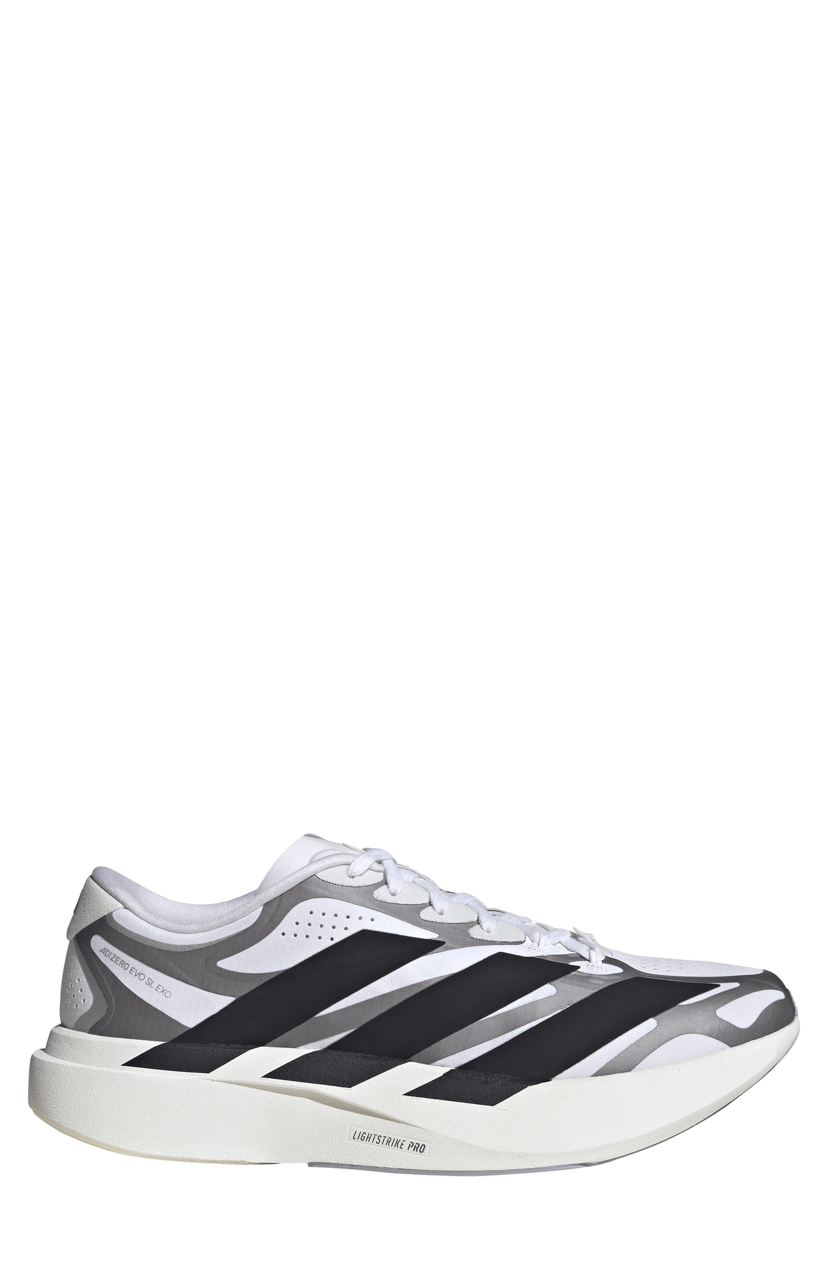 adidas Adizero Evo SL EXO Running Shoe, Alternate, color, White/ Core Black/ Iron Met