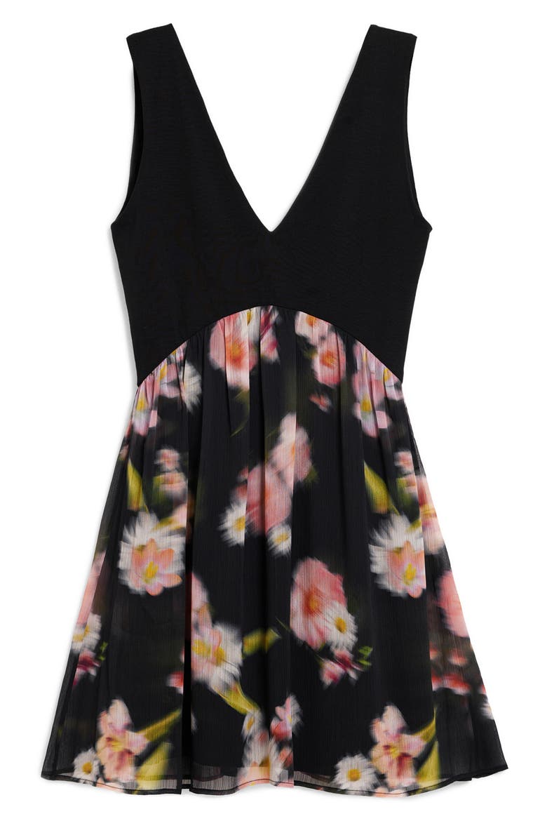 Sleeveless Floral Minidress, Alternate, color, BLACK