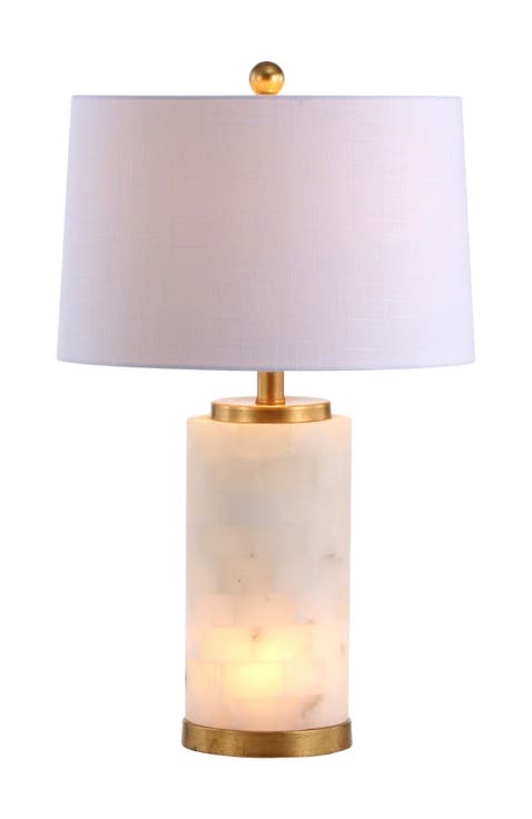 Eliza 25.5" Alabaster LED Table Lamp, White/Gold Leaf