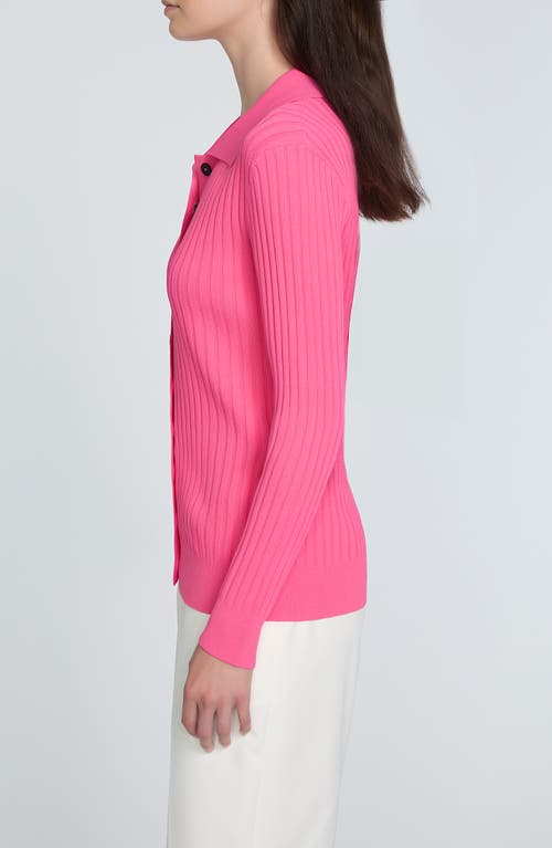 Shop Elie Tahari The Mariella Rib Cardigan In Haute Pink