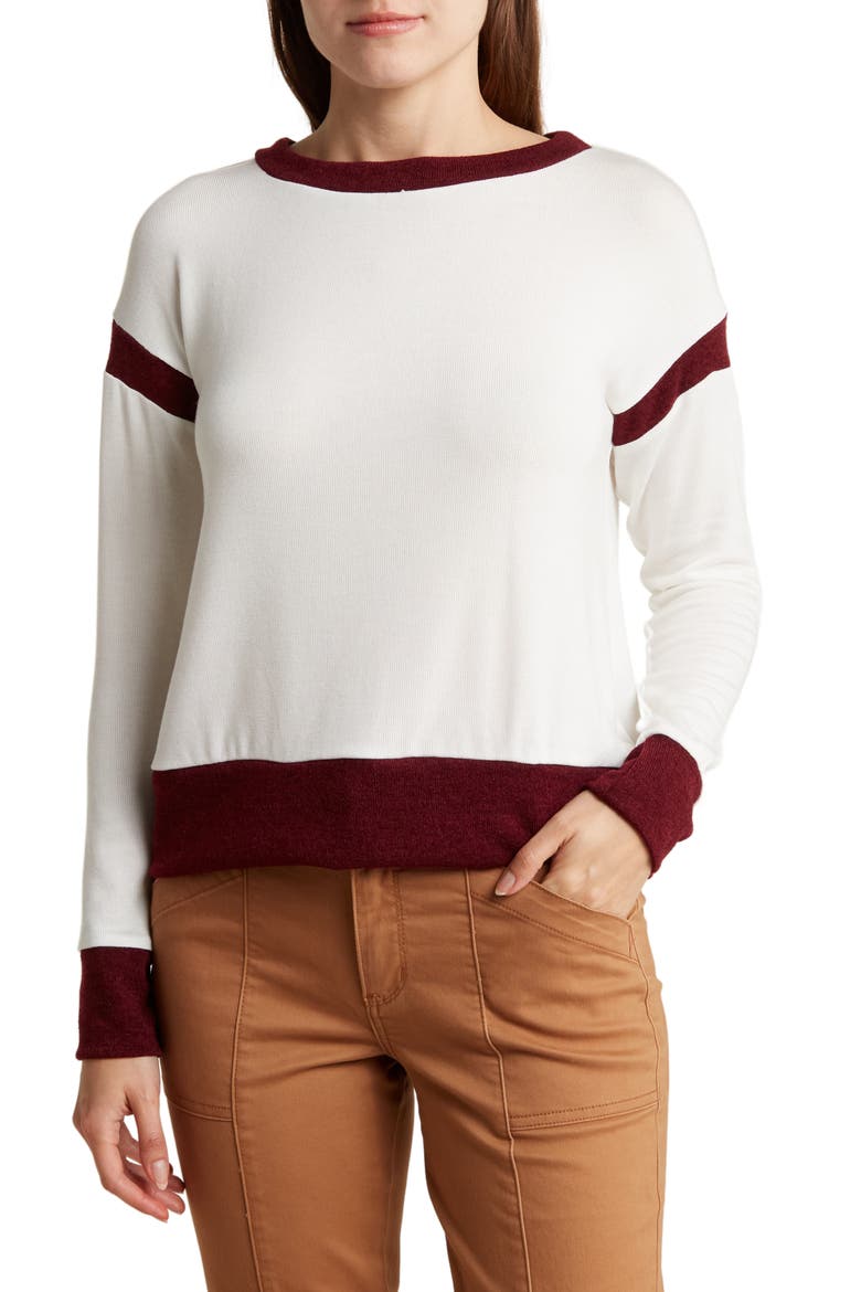 Spring Varsity Long Sleeve Top, Main, color, IVORY/ BURGUNDY