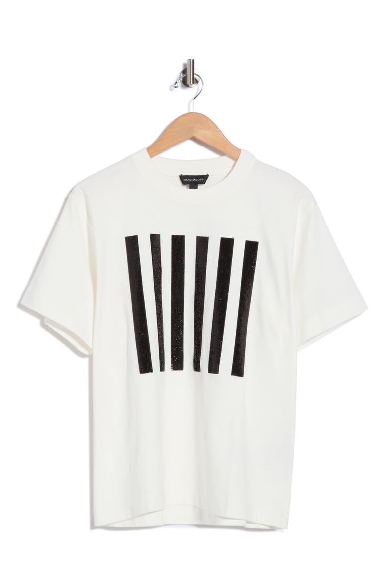 Sequined Stripe Boxy T-Shirt, Main, color, WHITE