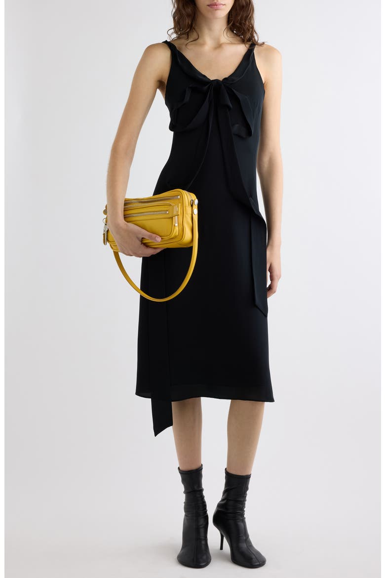 Dowla Bow Heavy Silk Georgette Dress, Alternate, color, BLACK
