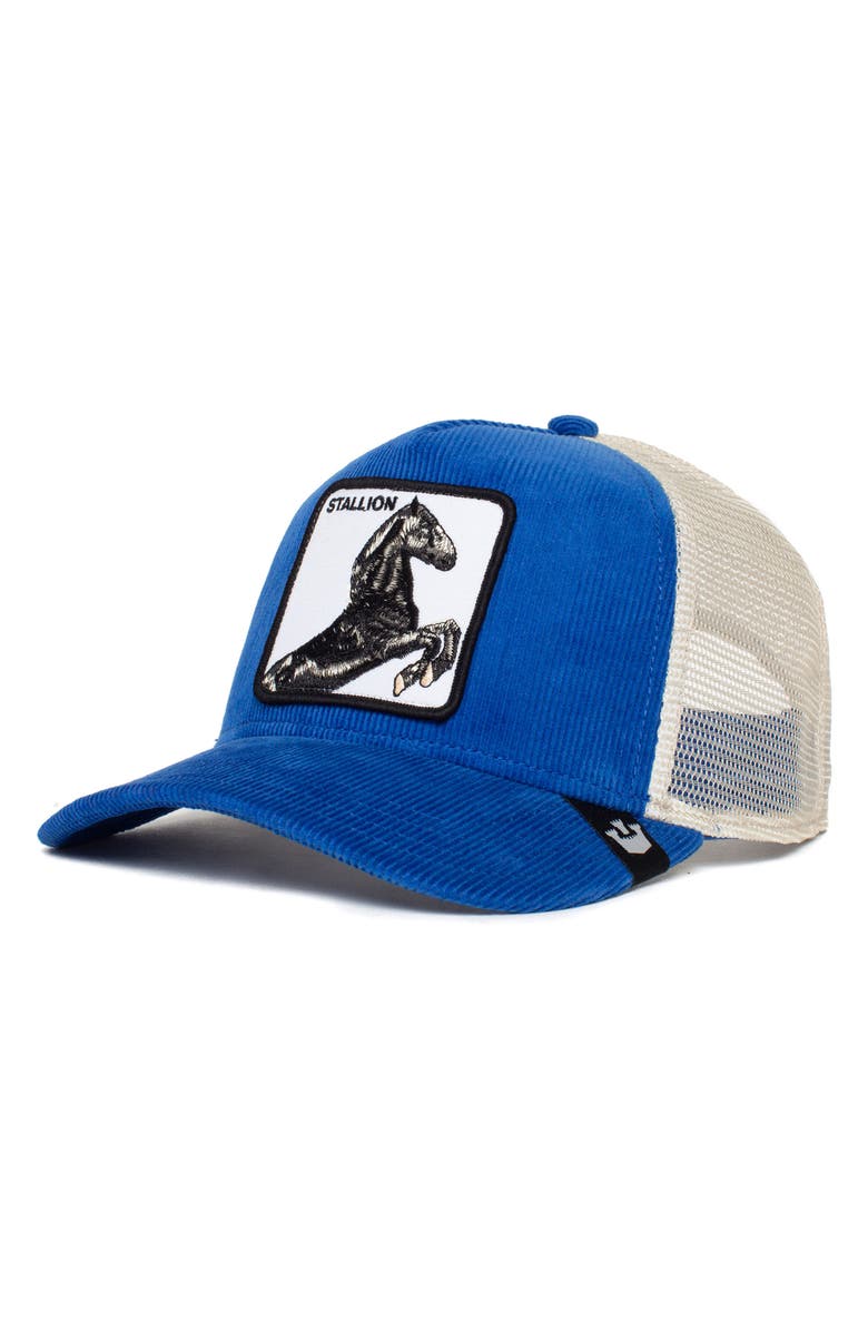 Goorin Bros. Sly Stallione Horse Patch Trucker Hat, Main, color, Blue