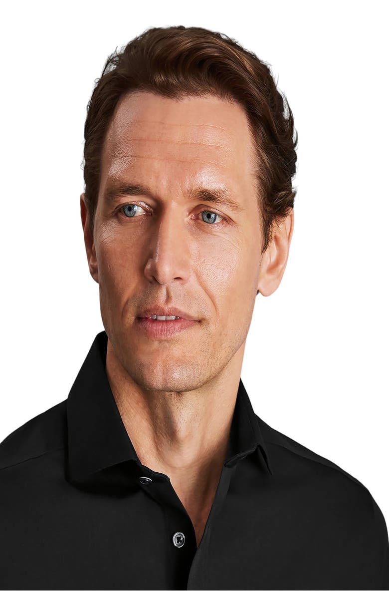 Charles Tyrwhitt Non-Iron Poplin Cutaway Slim Fit Shirt Double Cuff, Alternate, color, Black