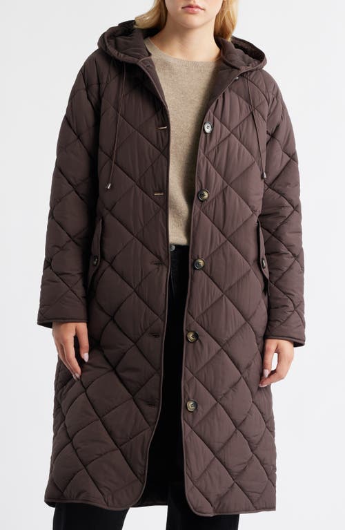 Bernardo Hooded Quilted Longline Jacket In Brown