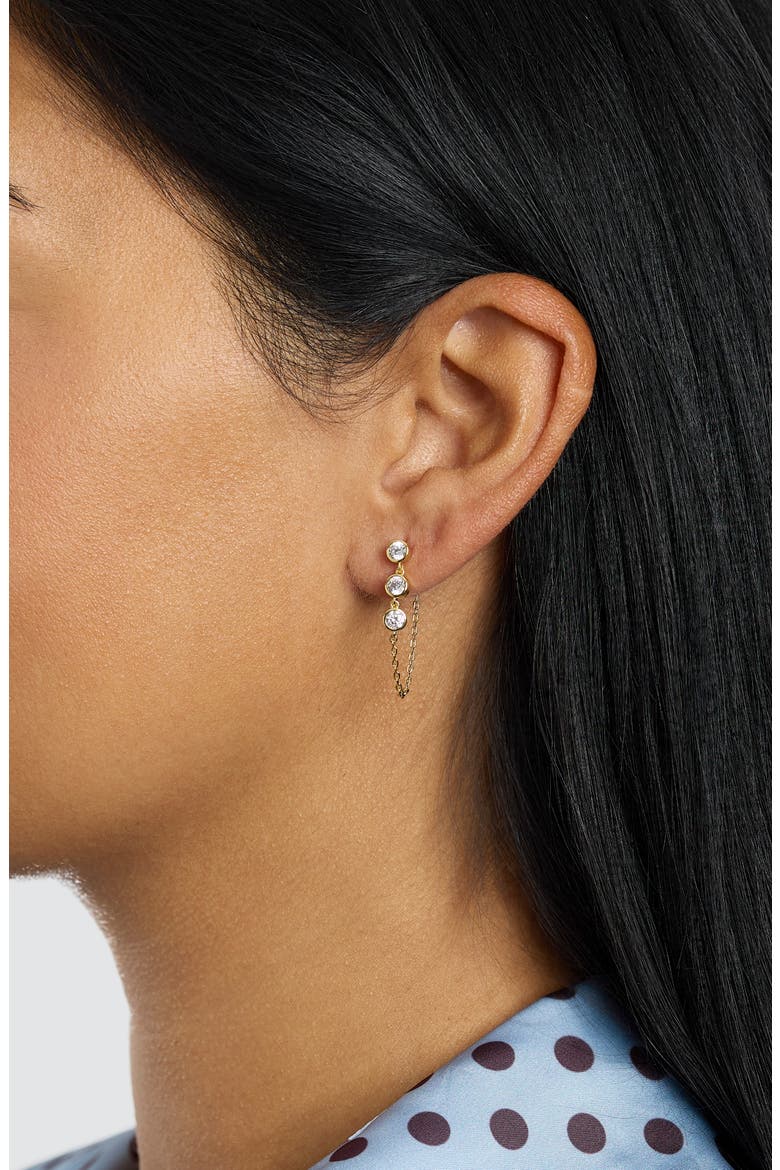 Cubic Zirconia Draped Chain Front/Back Earrings, Alternate, color, GOLD
