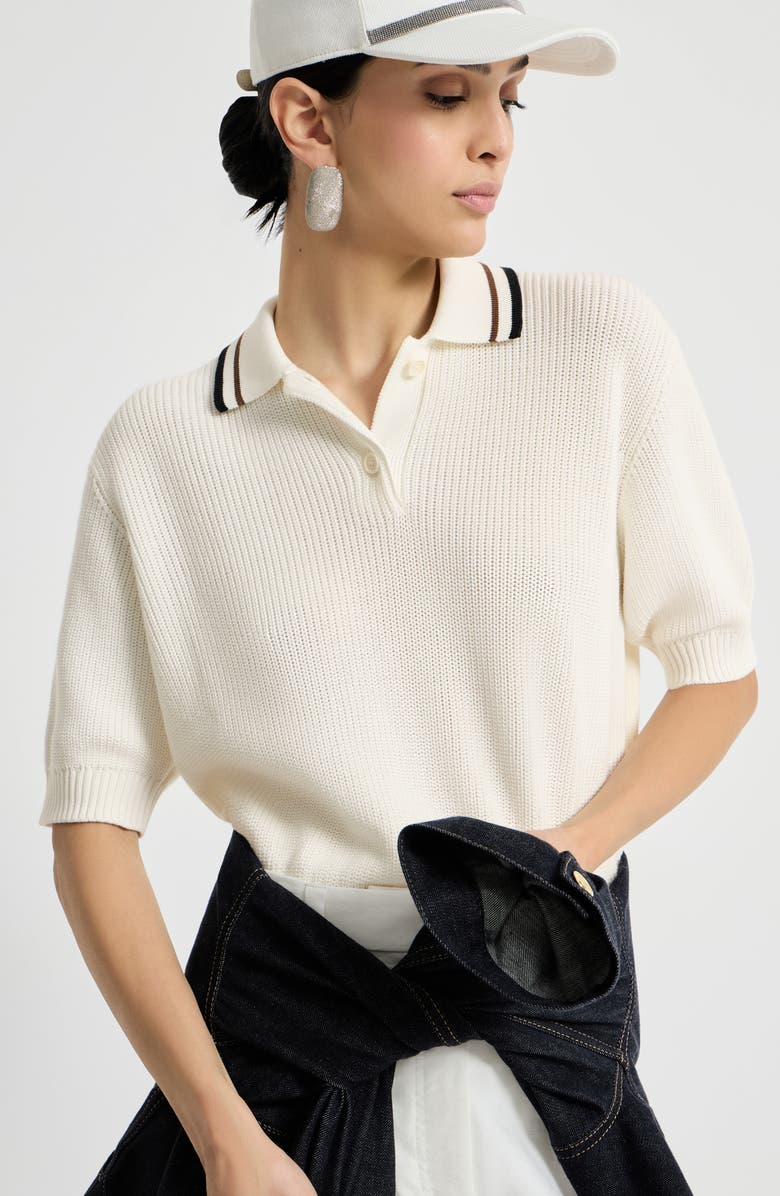 Brunello Cucinelli Rib knit polo, Alternate, color, White