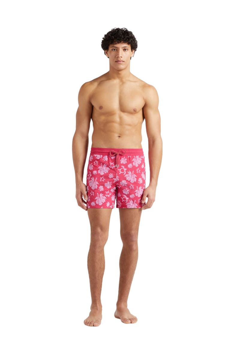 Men's Turtle Heart Flocked Swim Shorts, Main, color, GROSEILLE