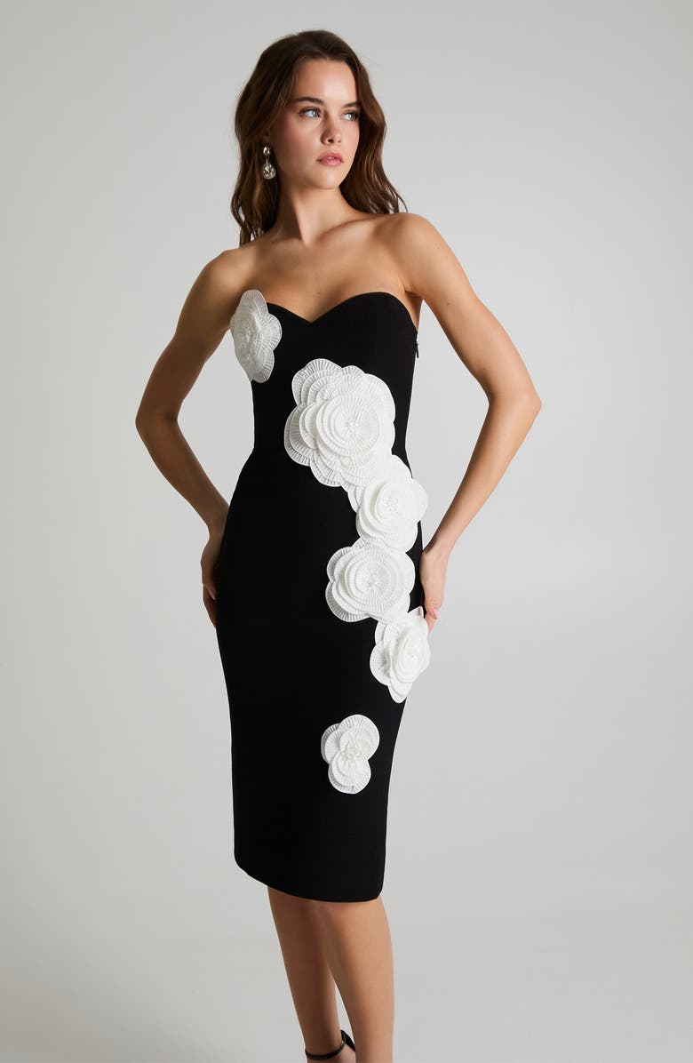 HELSI Kaia Floral Appliqué Strapless Dress, Alternate, color, Black/ Off White