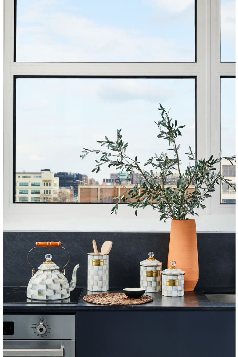 Sterling Check Enameled Steel Small Canister, Alternate, color, GREY/ WHITE