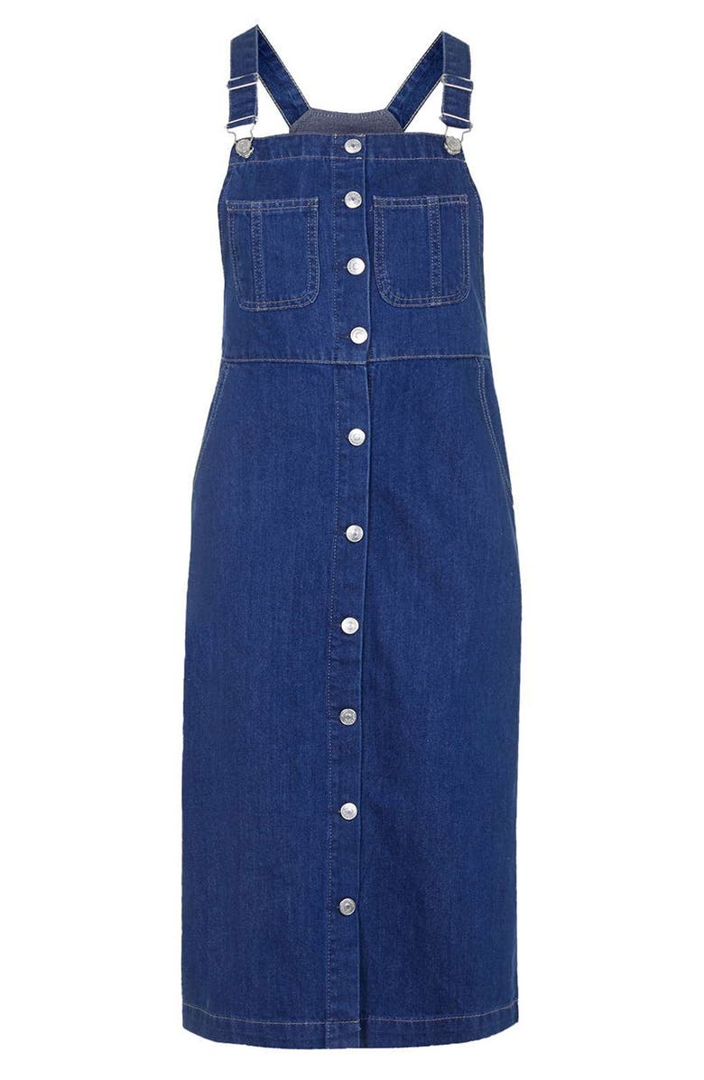 Topshop Moto Vintage Wash Midi Pinafore Dress, Alternate, color, 