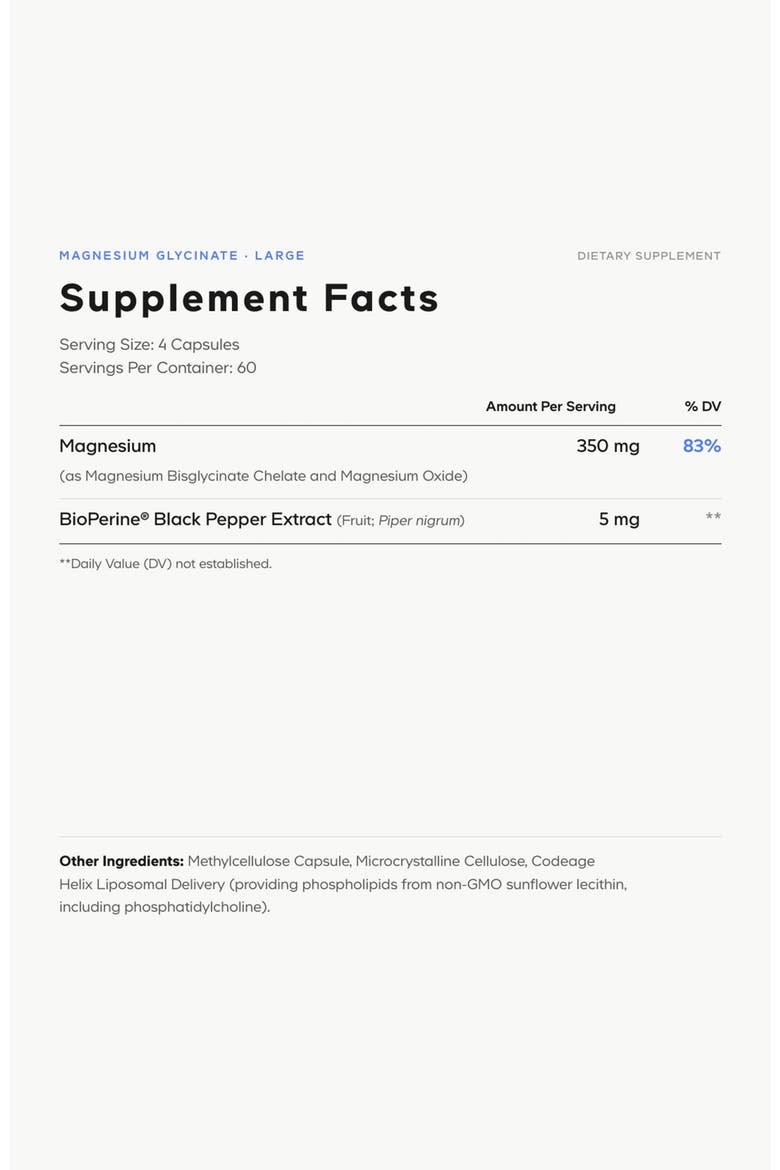 Magnesium Bisglycinate Chelate Supplement 2-Month Supply, Alternate, color, White