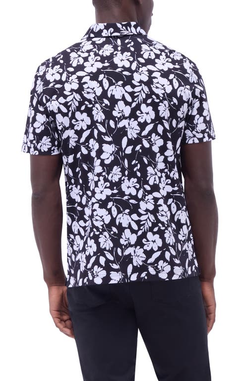 Bugatchi Hendrix Digital Floral Print Pima Cotton Polo In Black