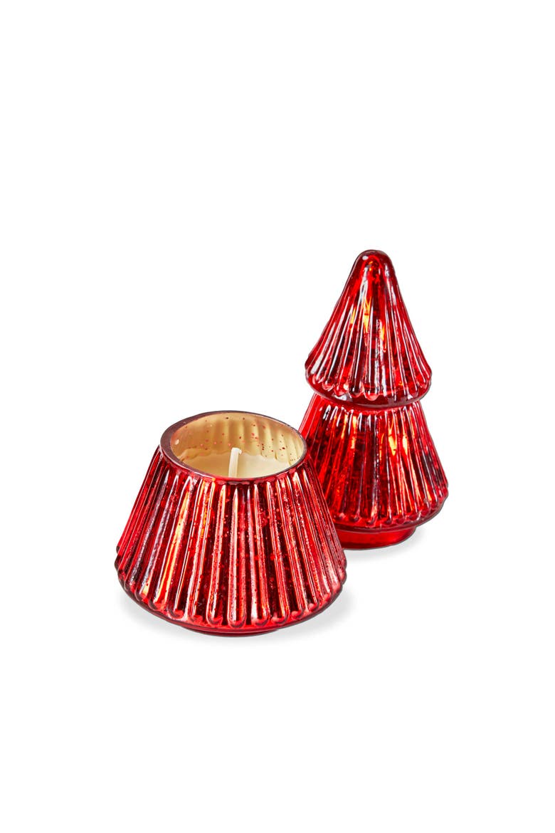 Portobello Glass Tree Candle Red Sculpted Scented Christmas, Main, color, Red