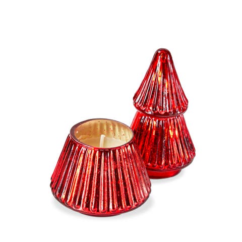 Portobello Glass Tree Candle Red Sculpted Scented Christmas