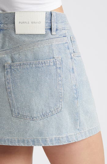 PURPLE BRAND Hotfix Metallic Studded Denim Miniskirt | Nordstrom