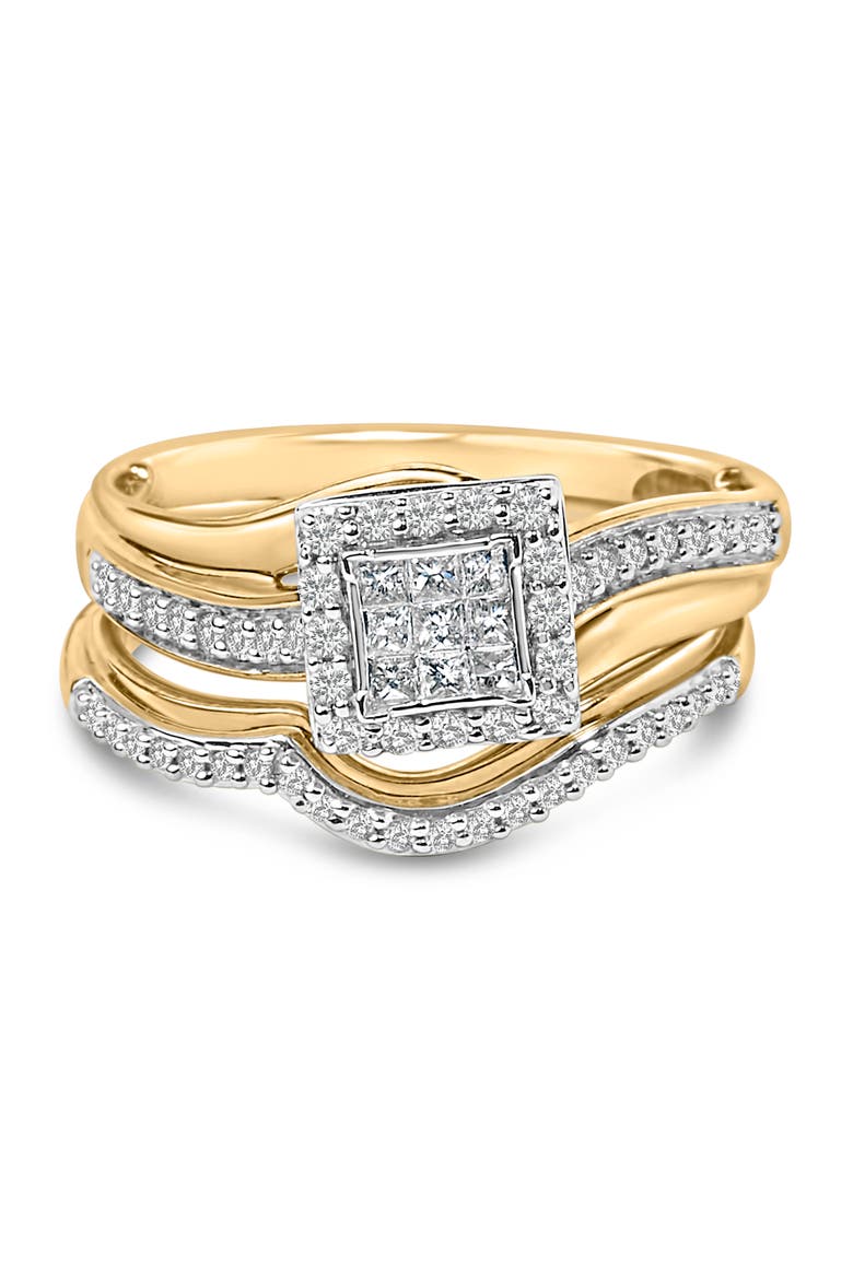 14K Yellow Gold Plated Sterling Silver 1/2 Cttw Princess Square Diamond Bridal Set, Main, color, Yellow Gold over Silver