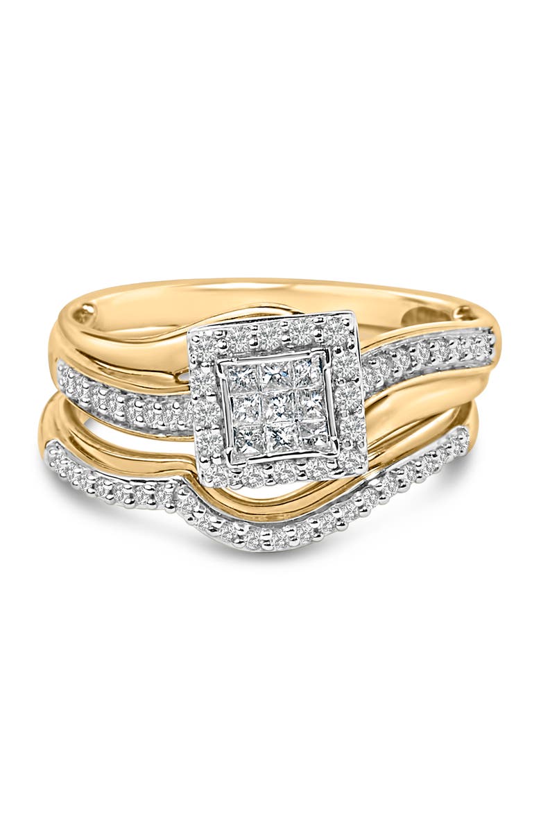 Haus of Brilliance 14K Yellow Gold Plated Sterling Silver 1/2 Cttw Princess Square Diamond Bridal Set, Main, color, Yellow Gold Over Silver