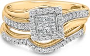 Haus of Brilliance 14K Yellow Gold Plated Sterling Silver 1/2 Cttw Princess Square Diamond Bridal Set