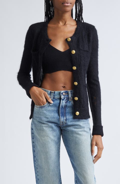 Elongated Shrunken Distressed Mohair Blend Cardigan