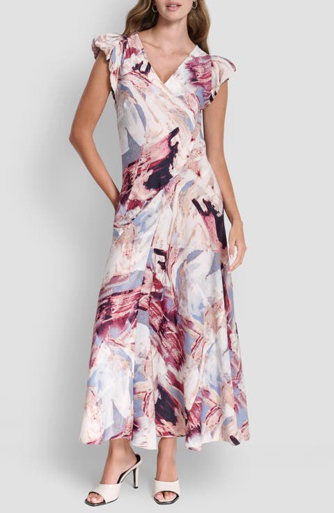 Puff Sleeve Satin Maxi Dress