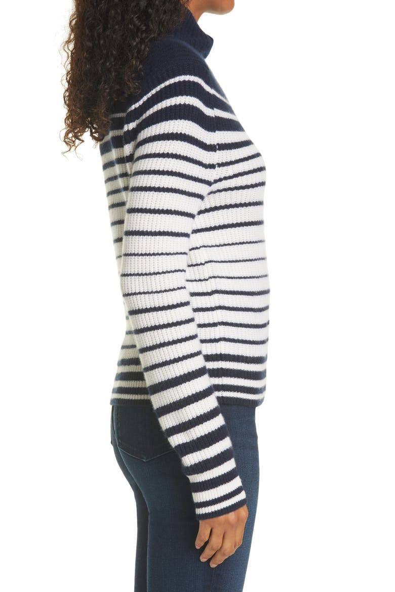 Pierce Stripe Cashmere Turtleneck Sweater, Alternate, color, SALUTEIVRY