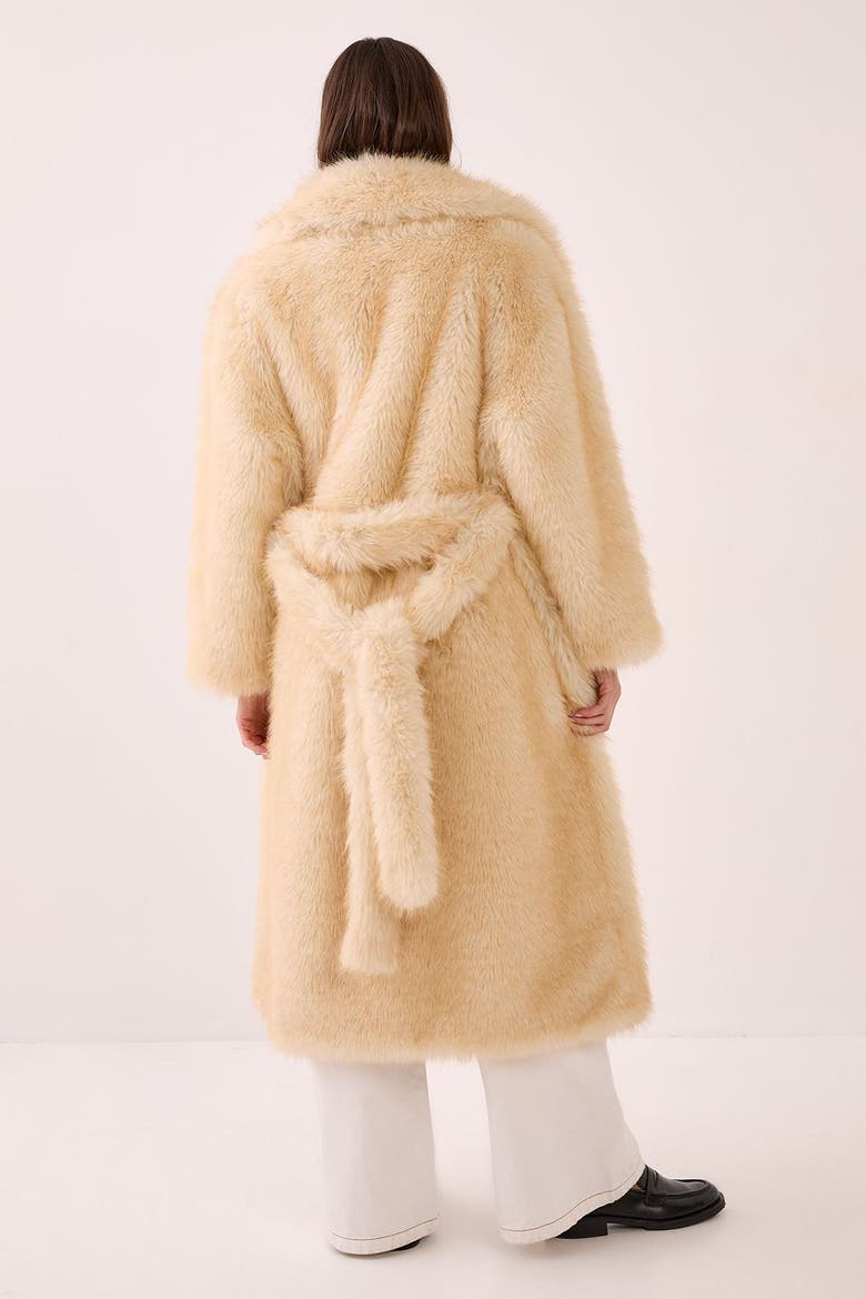 Belted Tipped Faux Fur Coat, Alternate, color, Lemon