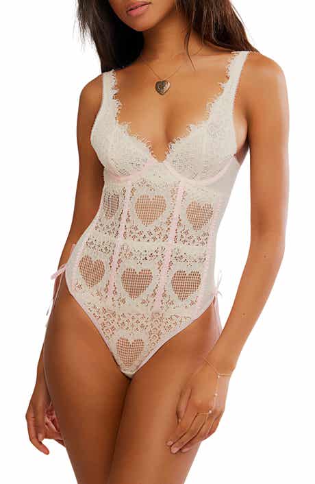Free People Sweet Love Lace Underwire Thong Teddy