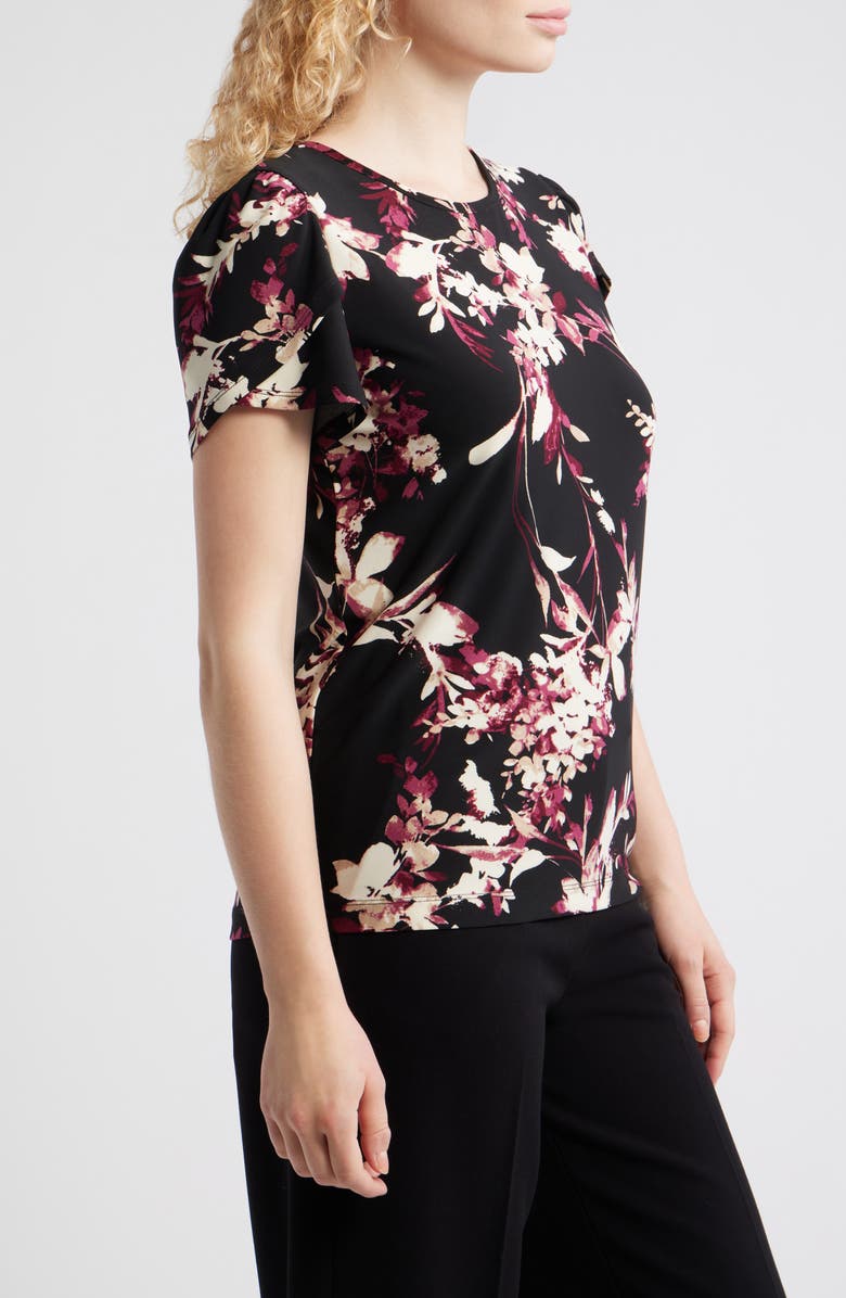 AK ANNE KLEIN Floral Tulip Sleeve Top, Alternate, color, Anne Black/ Chianti Mul