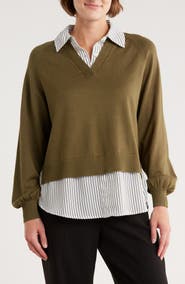 Adrianna Papell V-Neck Twofer Sweater