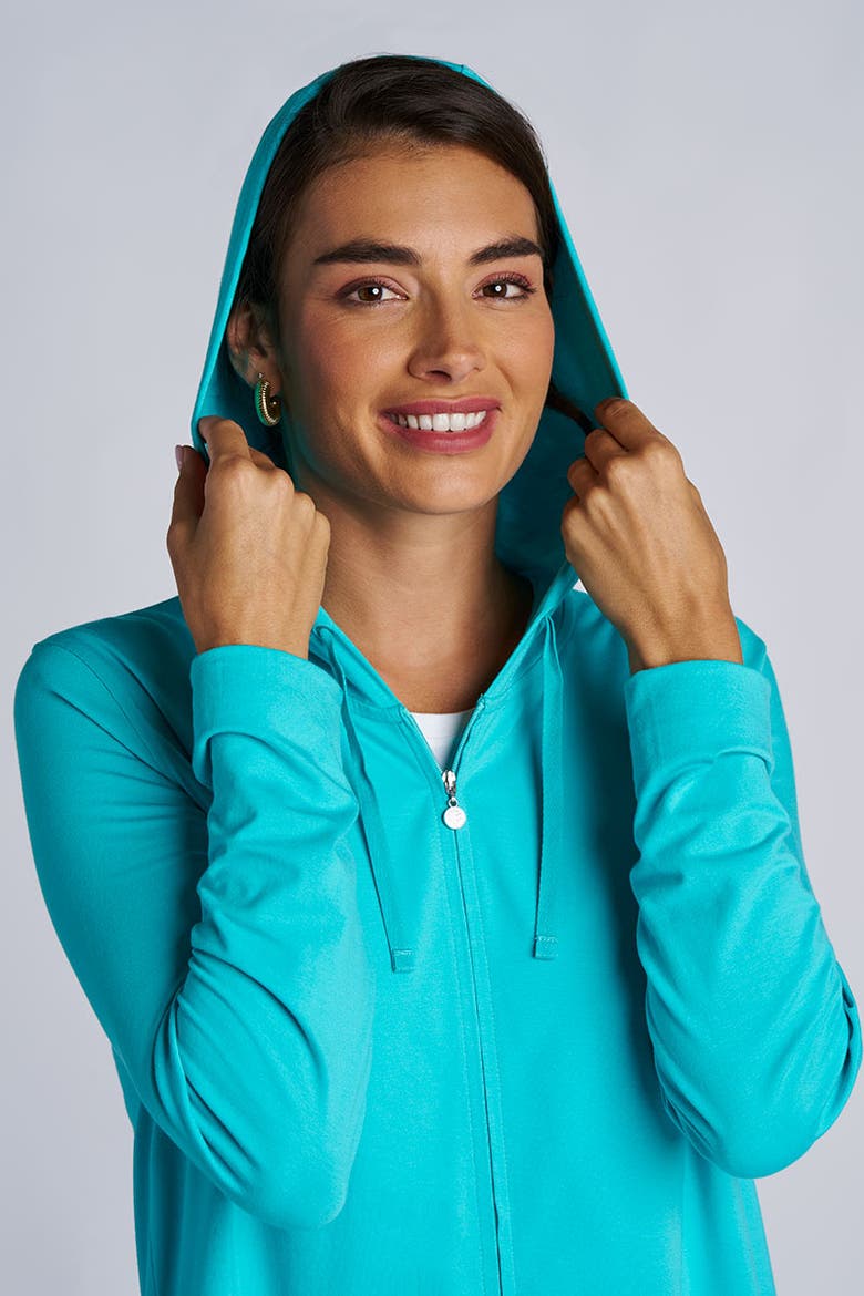 Women's Cabana Long Zip-Up Hoodie, UPF 50+ Sun Protection, Alternate, color, Coolibar Blue