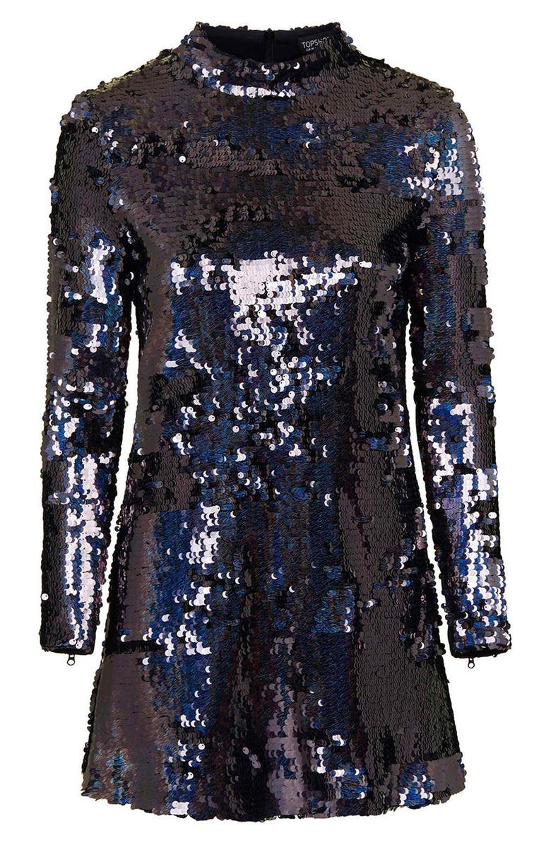 Topshop Sequin High Neck Dress, Alternate, color,