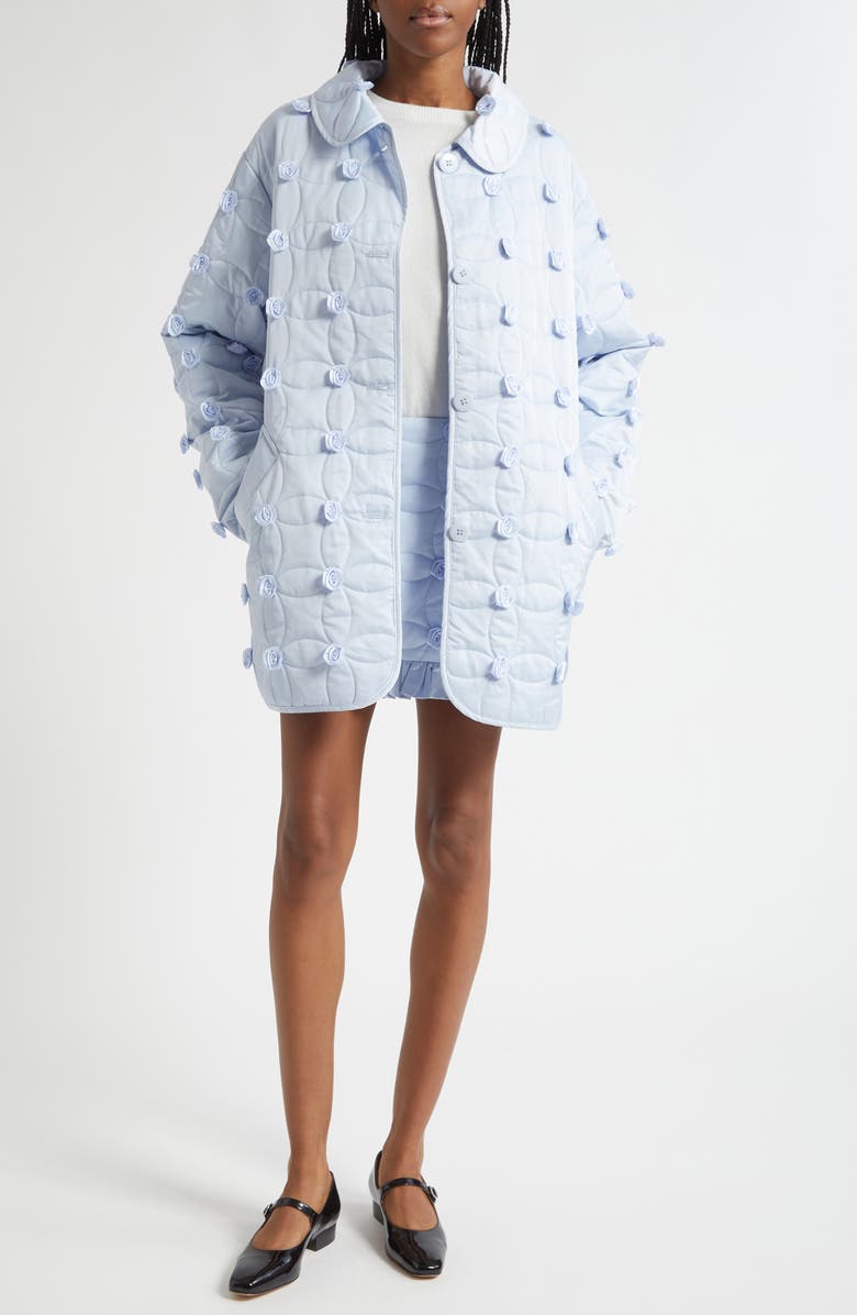 Tanner Fletcher Gender Inclusive Arnie Rosette Embellished Quilted Jacket, Main, color, Light Blue