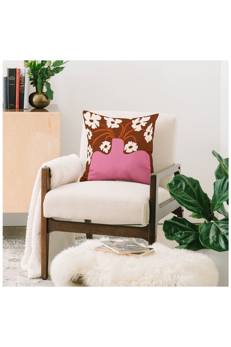 Flower Pot Square Throw Pillow, Alternate, color, BROWN