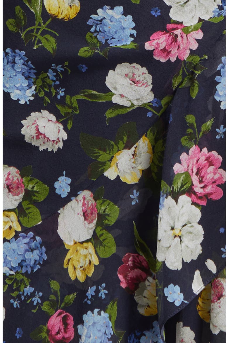 Floral Print Ruffle Asymmetric Silk Gown, Alternate, color, MIDNIGHT MULTI