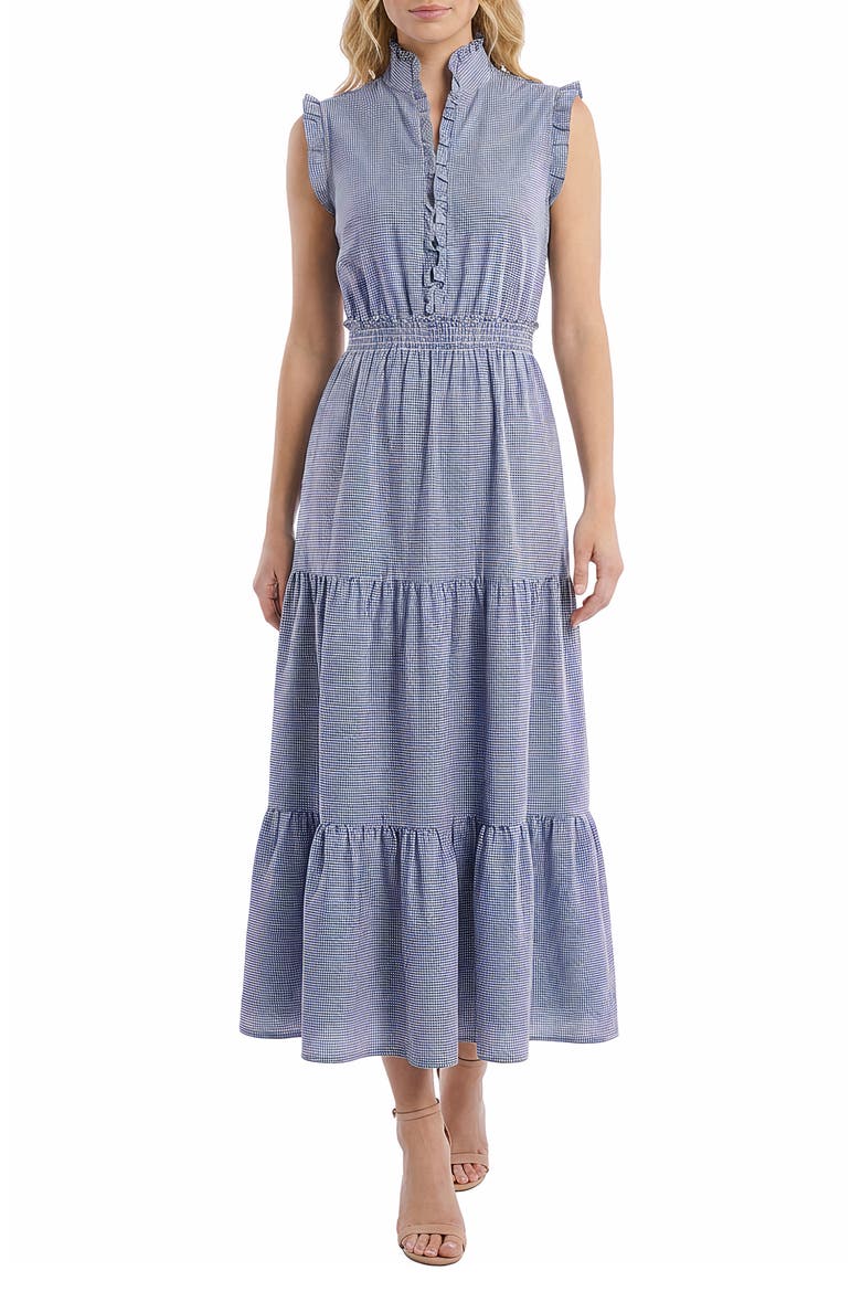 Ruffle Tiered Maxi Sundress, Main, color, BLUE/ CREAM