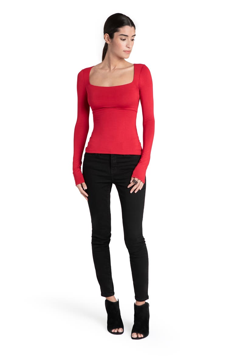 Yvonne Square Neck Jersey Top, Alternate, color, RED