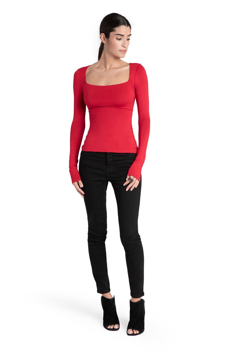Marcella Yvonne Square Neck Jersey Top, Alternate, color, Red