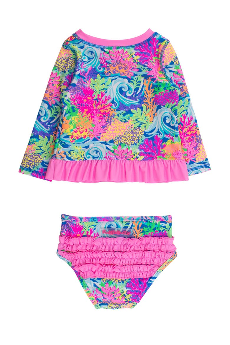 Toddler Girls UPF50+ Long Sleeve Rash Guard Bikini, Alternate, color, Neon Ocean Coral