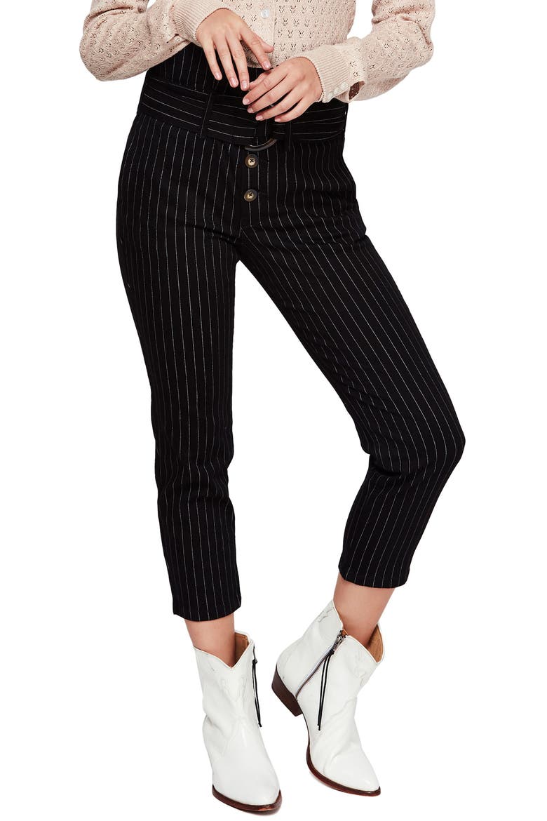 Montella Pinstripe Crop Skinny Pants, Main, color, BLACK