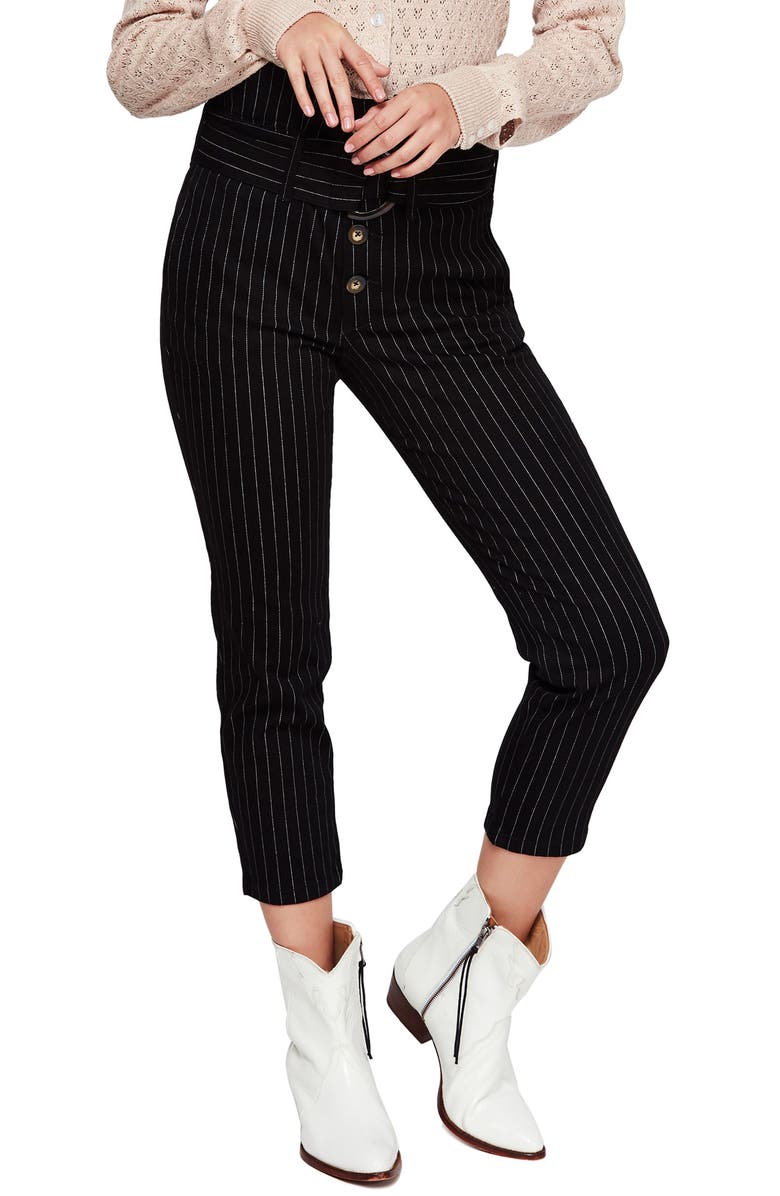 Free People Montella Pinstripe Crop Skinny Pants, Main, color, Black