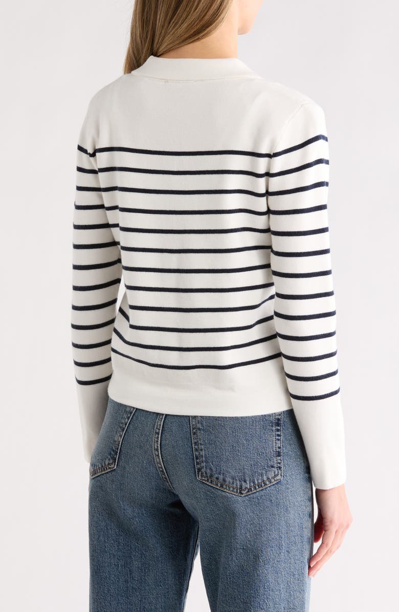 T Tahari Milano Stripe Crop Sweater Jacket, Alternate, color, White Star/ Navy Blue