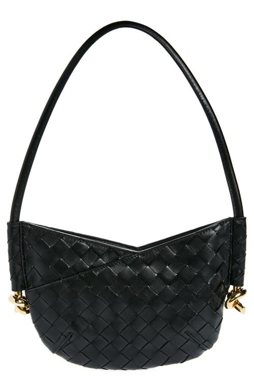 Bottega Veneta Mini Solstice Intrecciato Leather Hobo Bag In Black