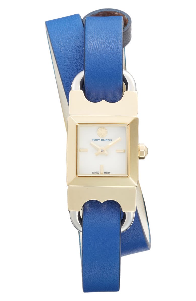 Tory Burch Double T Link Reversible Wrap Leather Strap Watch, 19mm x 23mm, Alternate, color, 